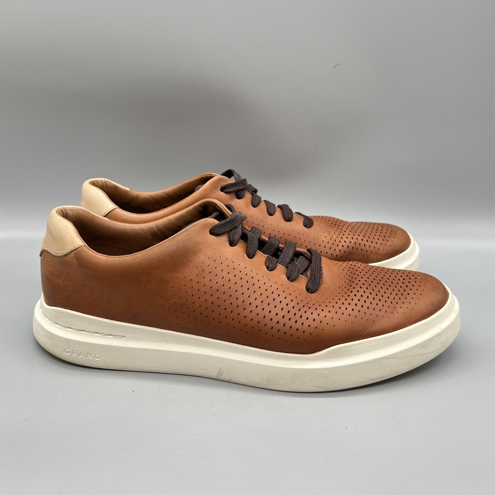 Cole Haan Shoes Mens 10 Brown Leather Grandseries Perforated Sneakers Comfort